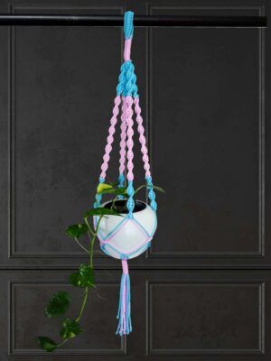 Macrame Plant Hanger Pink & Sky Blue